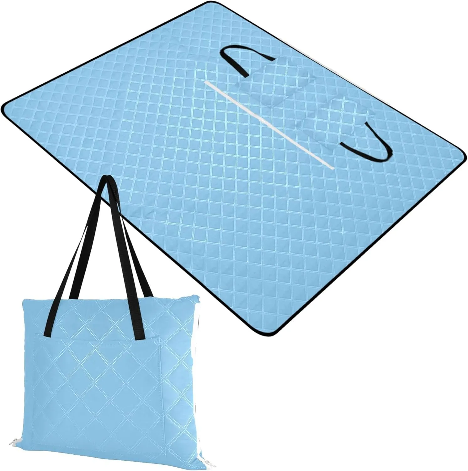 CHIFIGNO Light Sky Blue Sand Free Beach Blanket Waterproof, Outdoor Camping Grass Mat Picnic Accessories Foldable, 80" x 60"