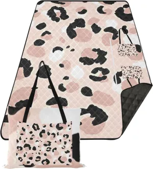 CHIFIGNO Pink Leopard Animals Beach Mat Waterproof Sandproof Floral Tent Rugs for Camping Mat Foldable Picnic Mat Cute 80" x 60"