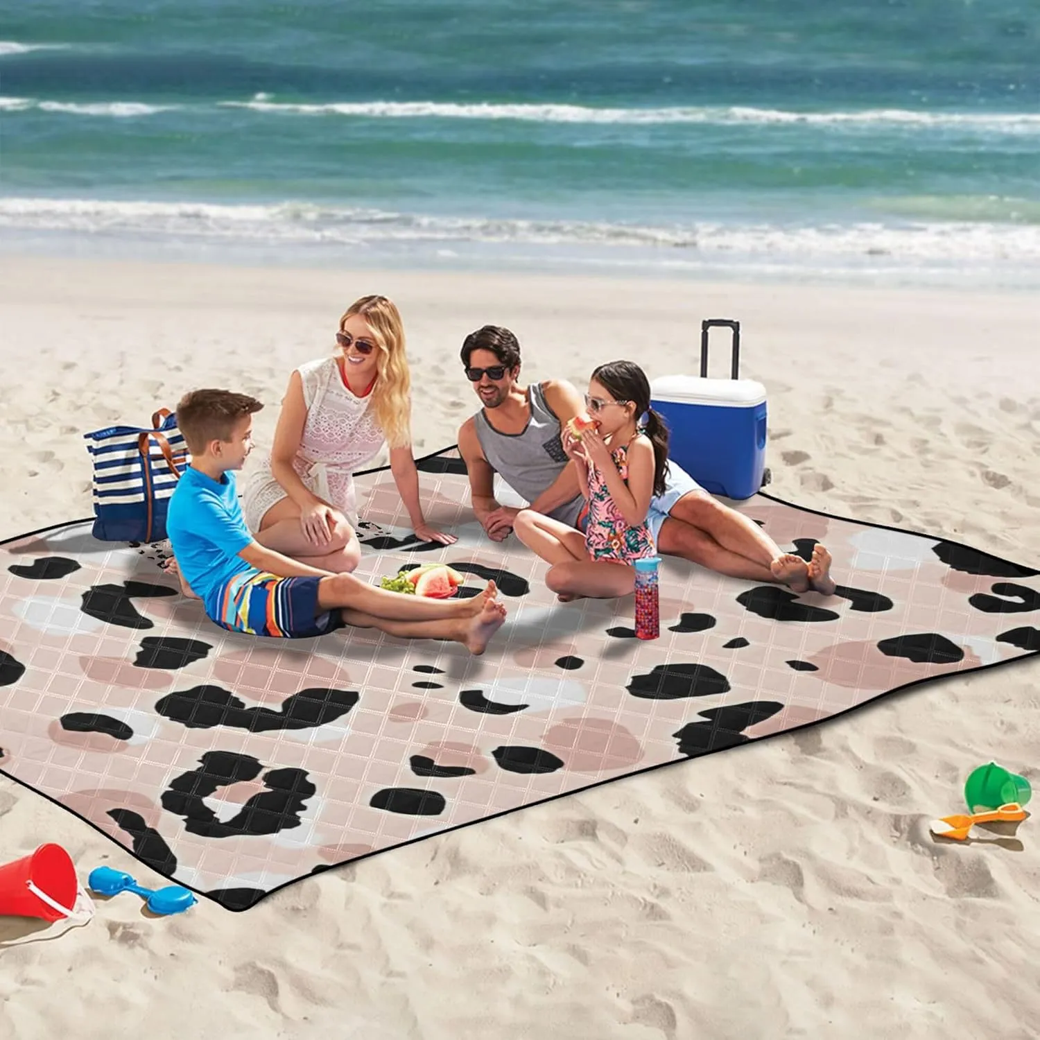CHIFIGNO Pink Leopard Animals Beach Mat Waterproof Sandproof Floral Tent Rugs for Camping Mat Foldable Picnic Mat Cute 80" x 60"