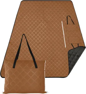 CHIFIGNO Saddle Brown Sandproof Beach Blanket Waterproof Floral Grass Mats for Camping Cute Picnic Essentials Foldable 80" x 60"