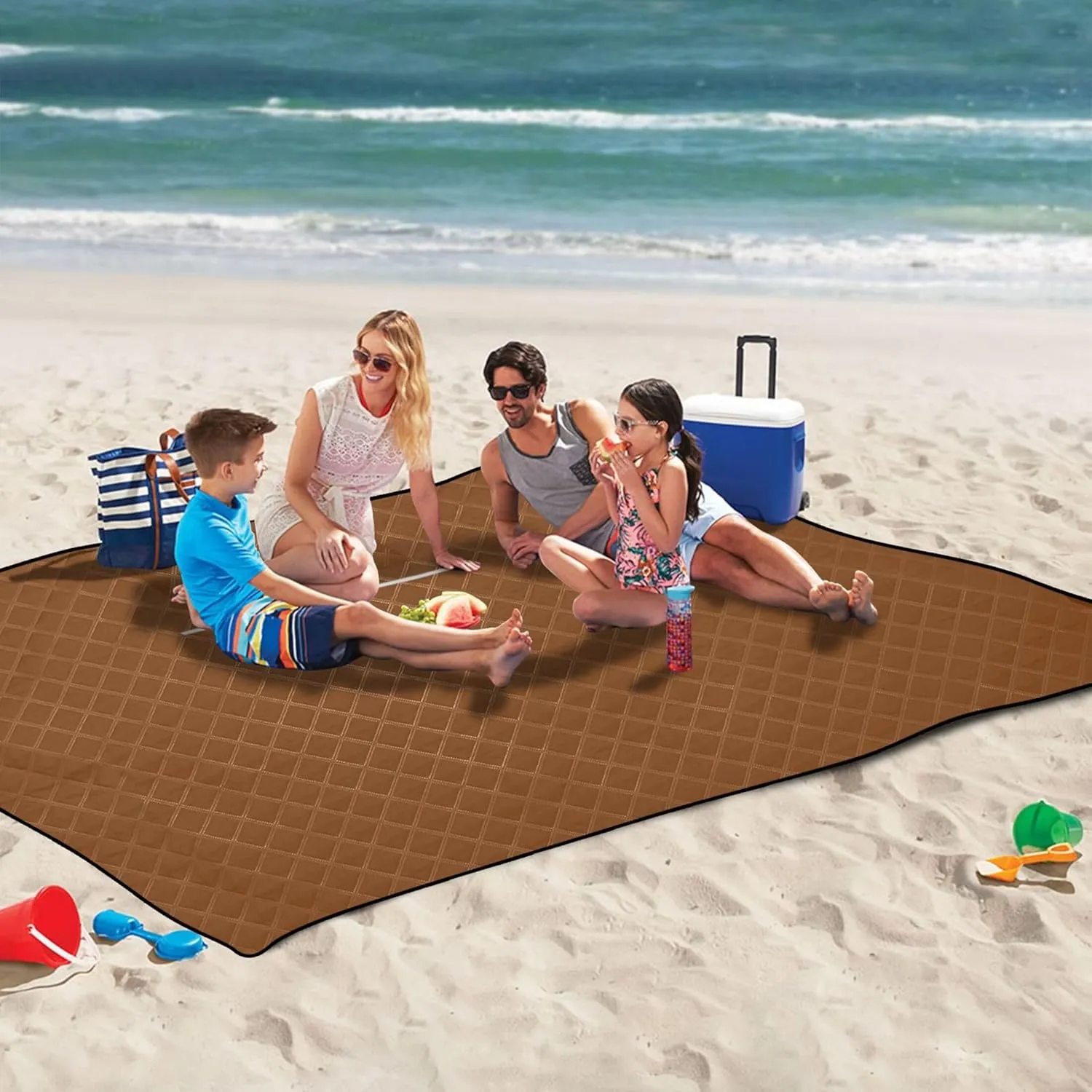 CHIFIGNO Saddle Brown Sandproof Beach Blanket Waterproof Floral Grass Mats for Camping Cute Picnic Essentials Foldable 80" x 60"