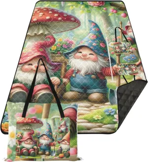 CHIFIGNO Spring Cute Gnomes Beach Blankets Waterproof Sandproof Outdoor Play Mat for Grass Foldable Picnic Blankets Large 80" x 60"
