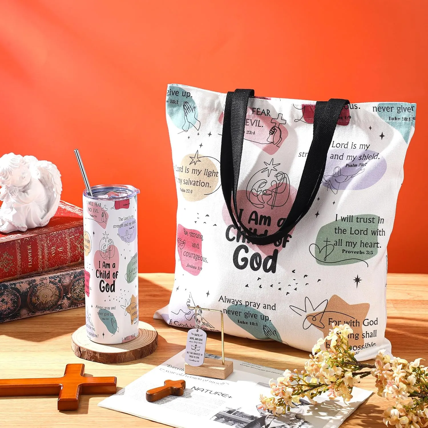 Christian Gifts for Women Faith Religious Spiritual Inspirational Gift Mothers Day Christian Tumbler Bible Tote Bag Regalos Cristianos En Español for Mom Sister Wife(I Am A Child of God)