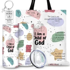 Christian Gifts for Women Faith Religious Spiritual Inspirational Gift Mothers Day Christian Tumbler Bible Tote Bag Regalos Cristianos En Español for Mom Sister Wife(I Am A Child of God)
