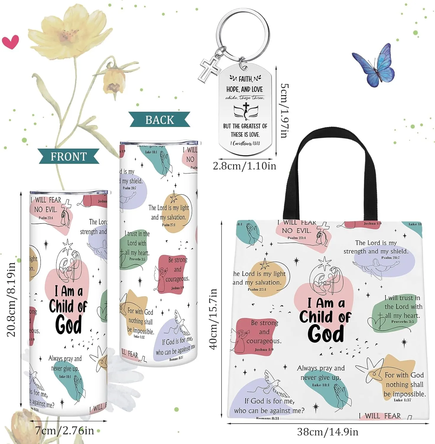 Christian Gifts for Women Faith Religious Spiritual Inspirational Gift Mothers Day Christian Tumbler Bible Tote Bag Regalos Cristianos En Español for Mom Sister Wife(I Am A Child of God)