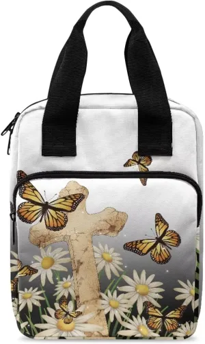 Christian Print Bible Cover,Polyester Bible Case for Women,Cross Floral Print Bible Bag Bible Case with Top Handle