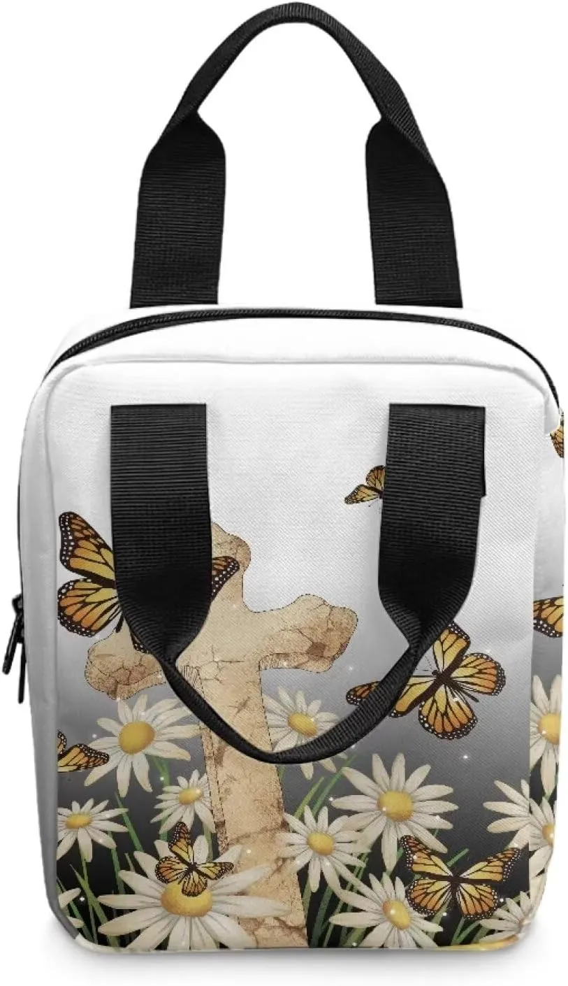 Christian Print Bible Cover,Polyester Bible Case for Women,Cross Floral Print Bible Bag Bible Case with Top Handle