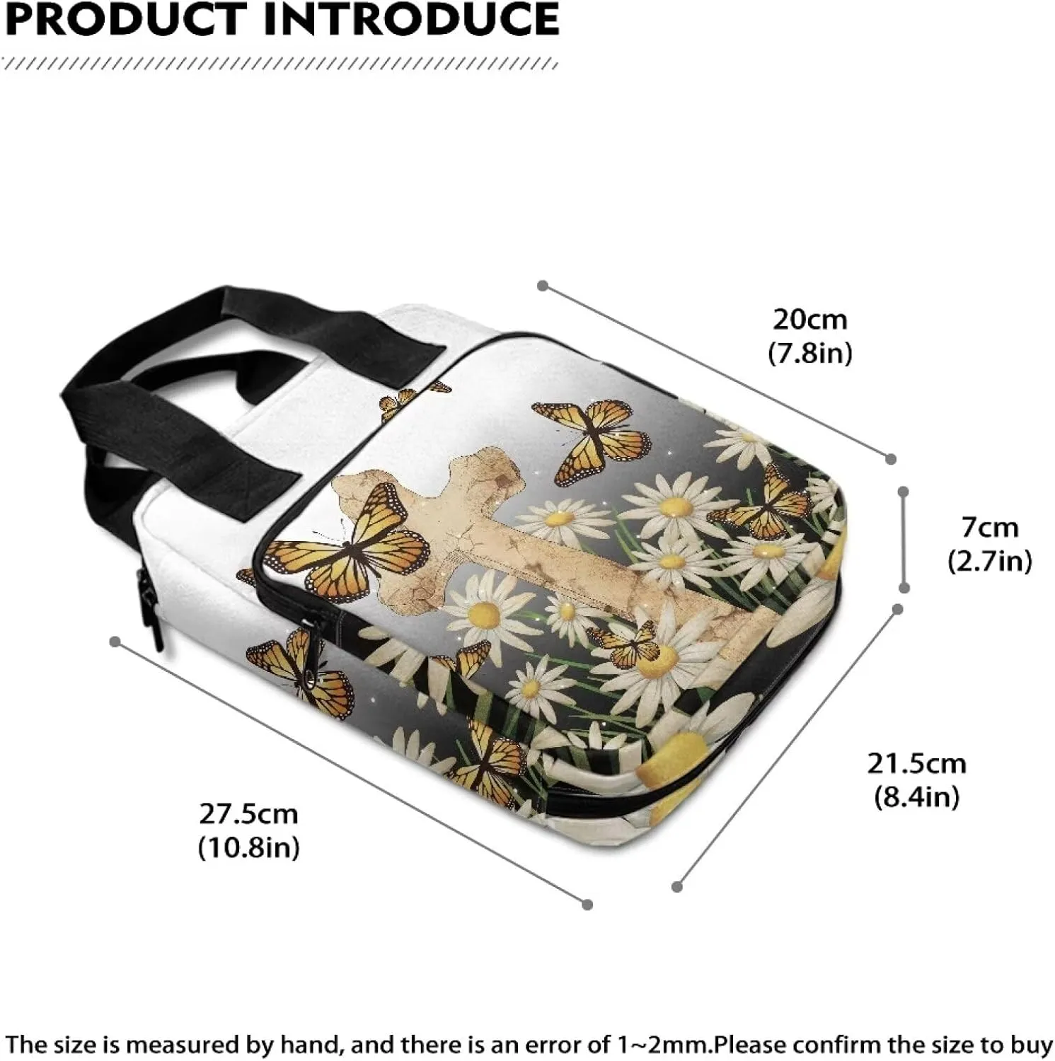 Christian Print Bible Cover,Polyester Bible Case for Women,Cross Floral Print Bible Bag Bible Case with Top Handle