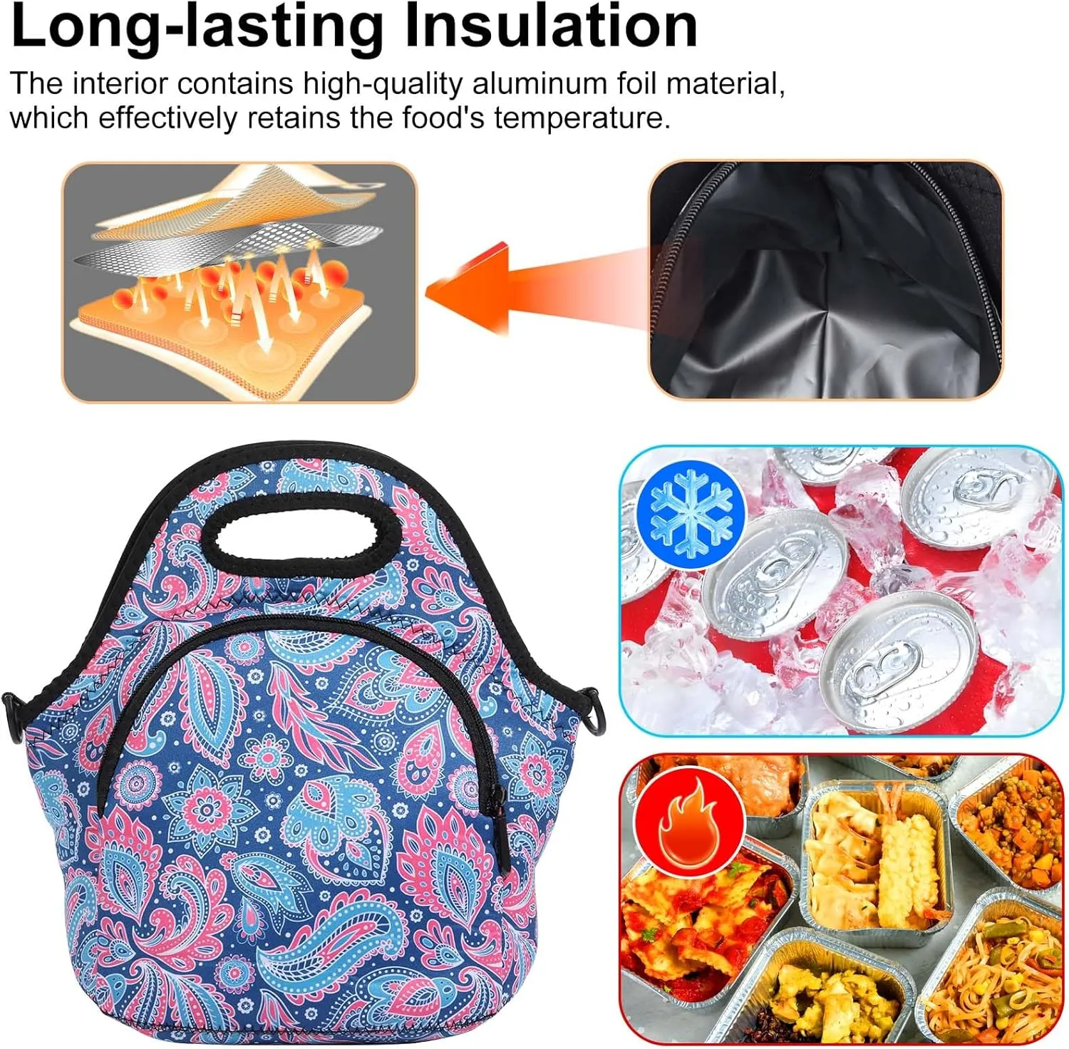 CILLA Neoprene Lunch Bag for Women Insulated Lunch Tote Bags Washable Lunch Container Box Picnic Lightweight Meal Prep Bags(Cashew )