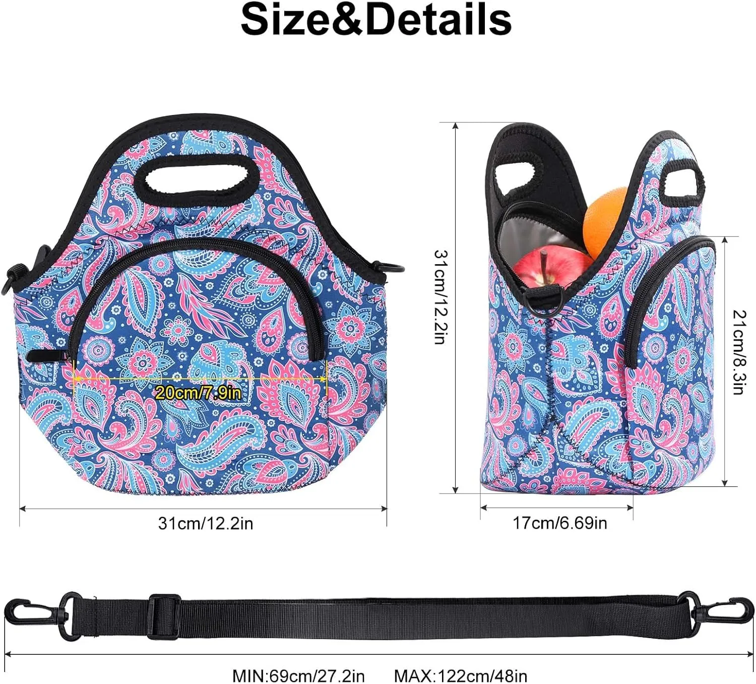 CILLA Neoprene Lunch Bag for Women Insulated Lunch Tote Bags Washable Lunch Container Box Picnic Lightweight Meal Prep Bags(Cashew )