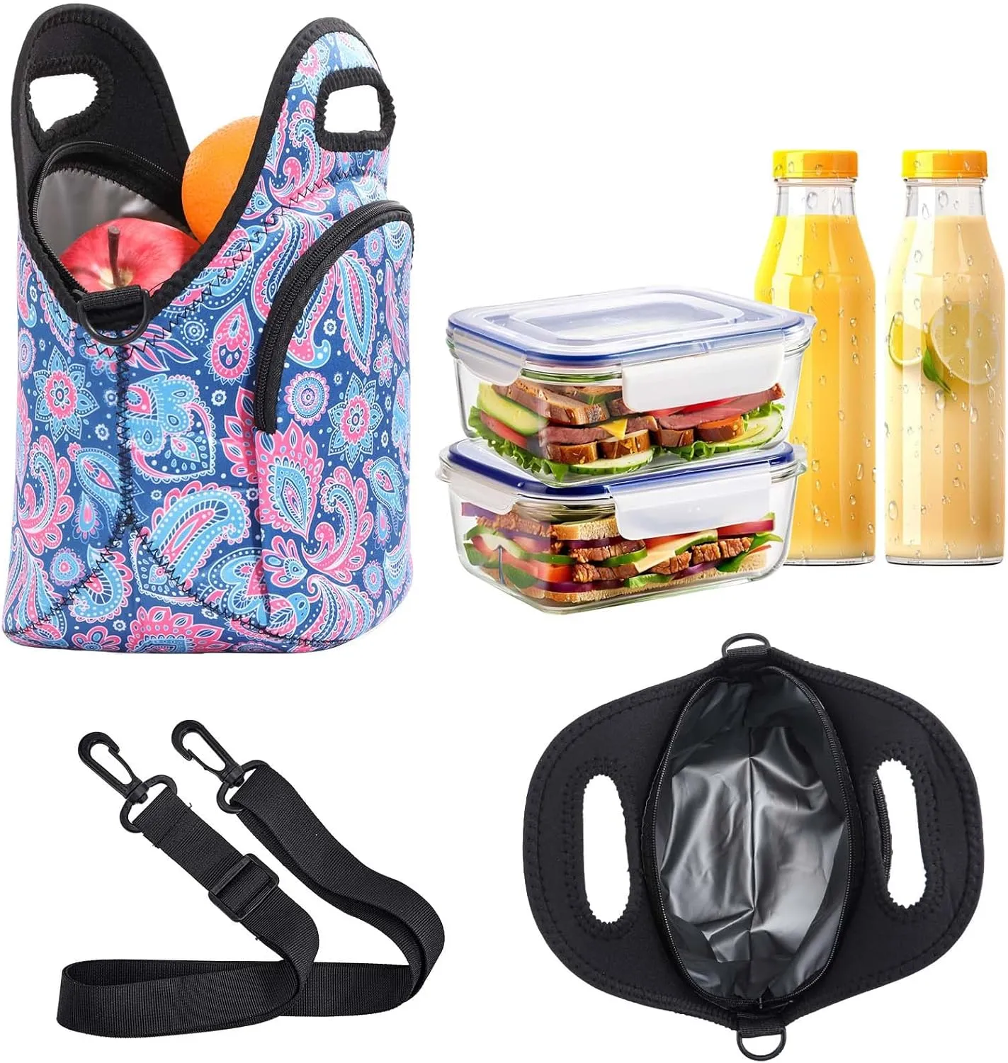 CILLA Neoprene Lunch Bag for Women Insulated Lunch Tote Bags Washable Lunch Container Box Picnic Lightweight Meal Prep Bags(Cashew )