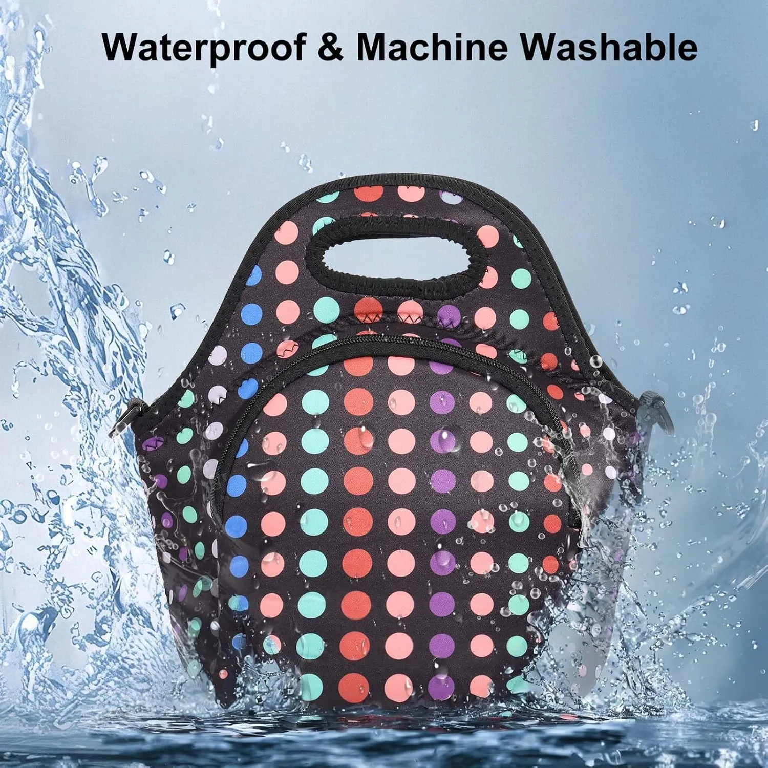 CILLA Neoprene Lunch Bag for Women Insulated Lunch Tote Bags Washable Lunch Container Box Picnic Lightweight Meal Prep Bags(Small Colored Dots )