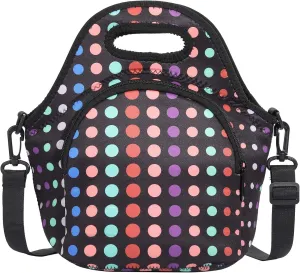CILLA Neoprene Lunch Bag for Women Insulated Lunch Tote Bags Washable Lunch Container Box Picnic Lightweight Meal Prep Bags(Small Colored Dots )