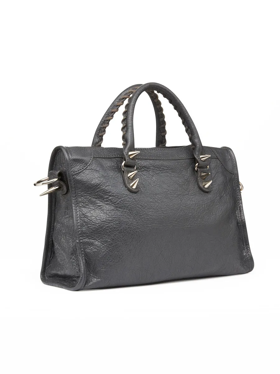 Classic City Small Spiked Shoulder Bag in Anthracite