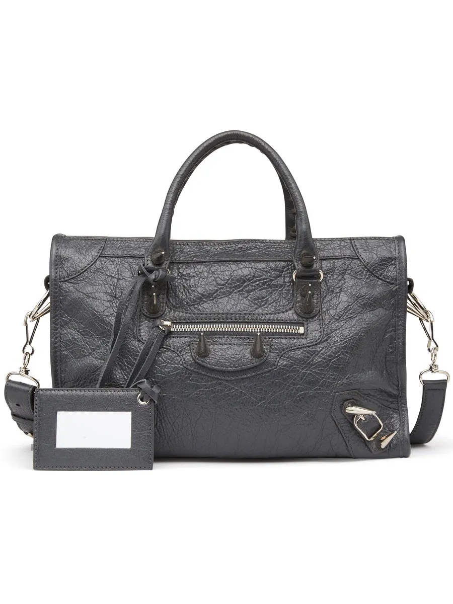Classic City Small Spiked Shoulder Bag in Anthracite