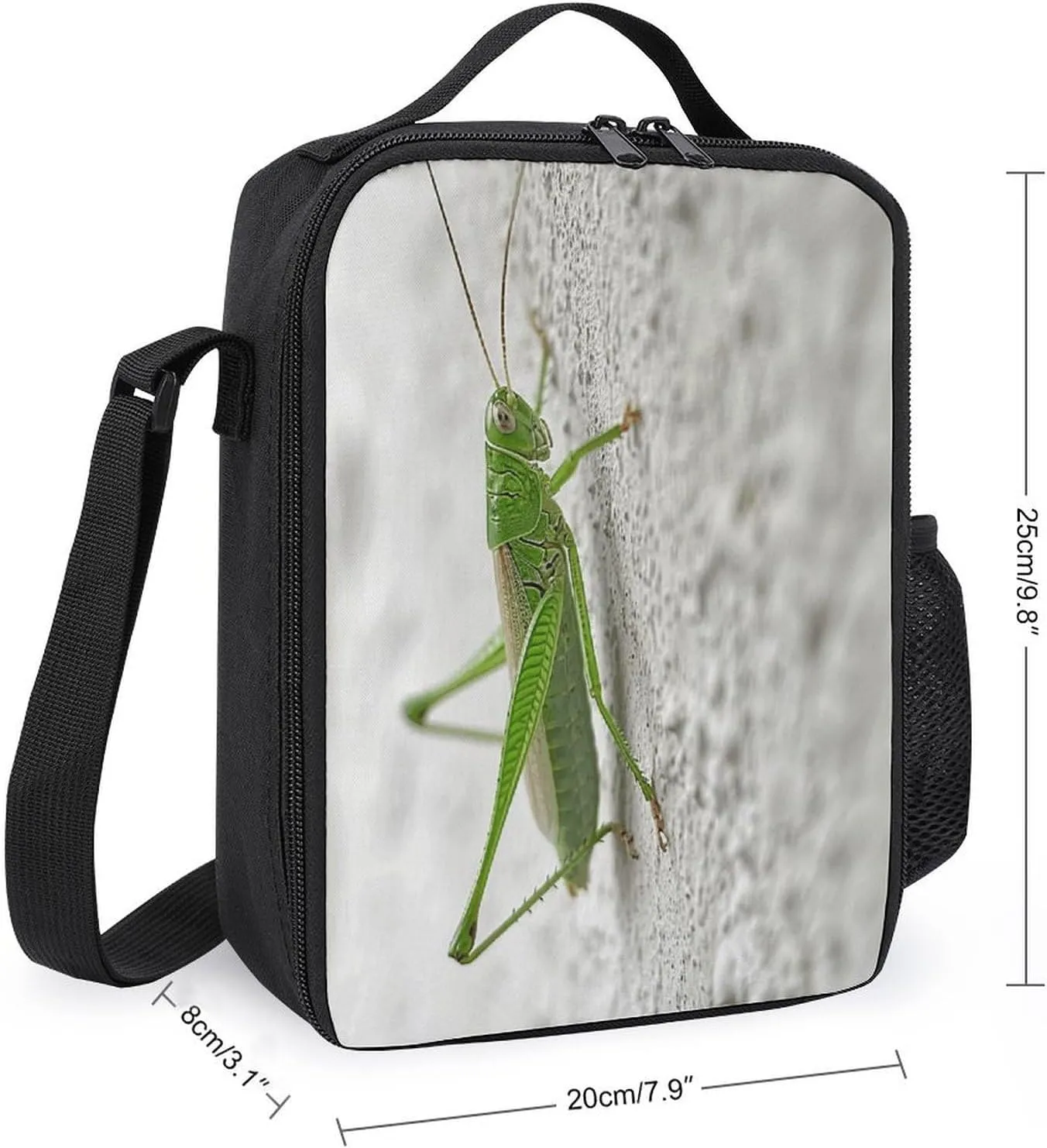 Classic Lunch Box for Men Women,Green Grasshopper Image Reusable Insulated Lunch Bag Cooler for Work Picnic Or Travel