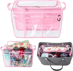 Clear Beach Bag Organizer Insert Compatible with BOGG BAG Original X Large, Zipper Organizer Liner Compatible with BOGG BAG Original X Large, Insert Divider Pouch with 2 Compartments, Pink