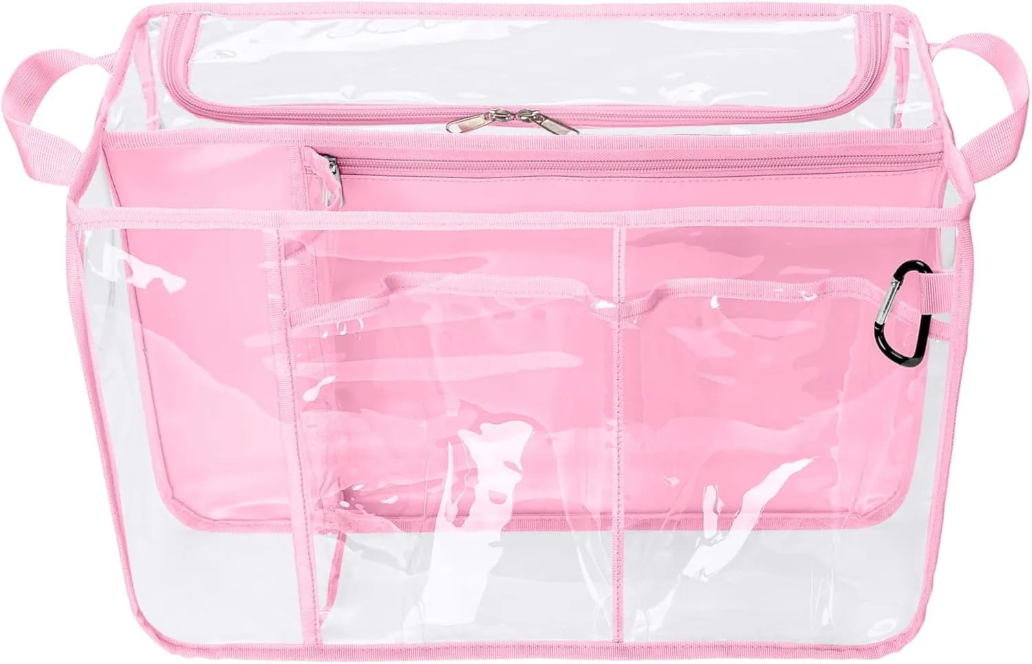 Clear Beach Bag Organizer Insert Compatible with BOGG BAG Original X Large, Zipper Organizer Liner Compatible with BOGG BAG Original X Large, Insert Divider Pouch with 2 Compartments, Pink