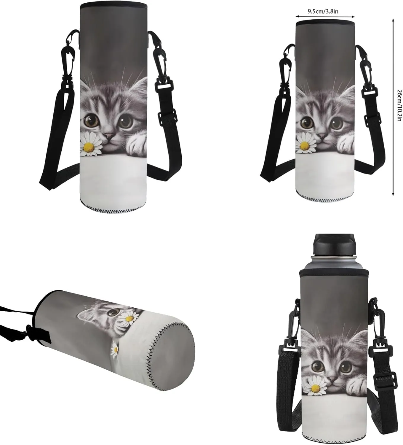 CLOHOMIN Cute Cat School Backpack and Lunch Bag for 3rd Grade Daisy Kids Girls Schoolbag and Lunch Box Set of 4 Pencil Case Water Bottle Carrier with Strap High School Bookbag Age 6-8
