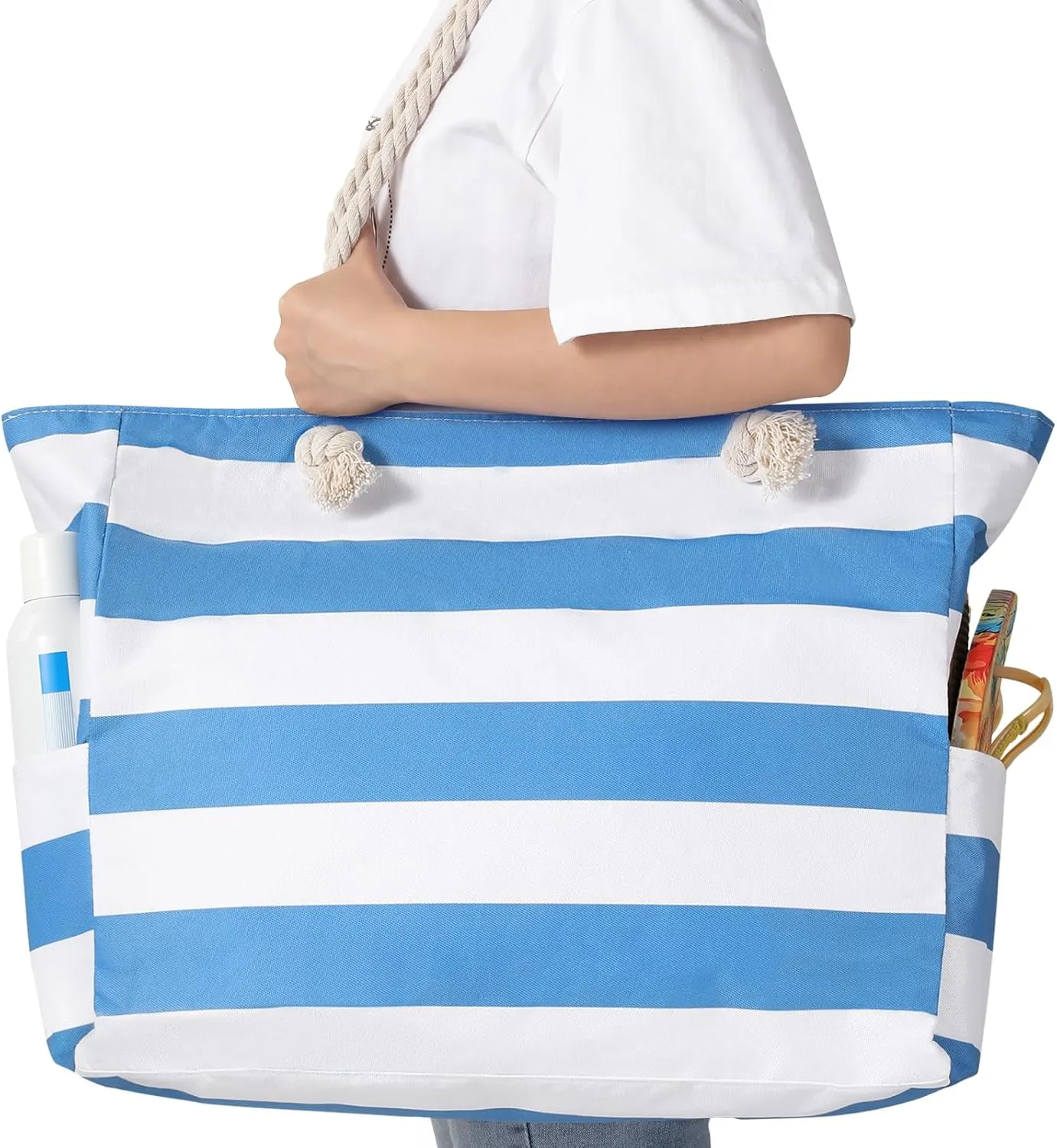 Clothirily Beach Bag for Women - Large Beach Tote Bag, Waterproof Sandproof Beach Bag with Zipper, Large Swim Pool Beach Tote