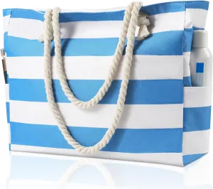 Clothirily Beach Bag for Women - Large Beach Tote Bag, Waterproof Sandproof Beach Bag with Zipper, Large Swim Pool Beach Tote