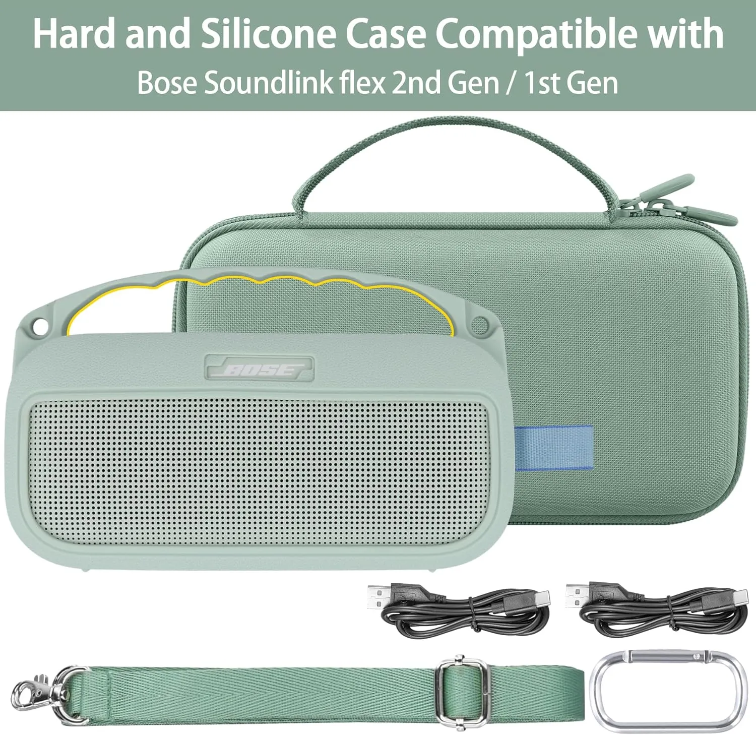 co2CREA Hard Case and Silicone Case Replacement for Bose New SoundLink Flex 2nd Gen/Bose SoundLink Flex Bluetooth Portable Speaker, Protective Case with Carabiner and Shoulder Strap (Alpine Sage Case)