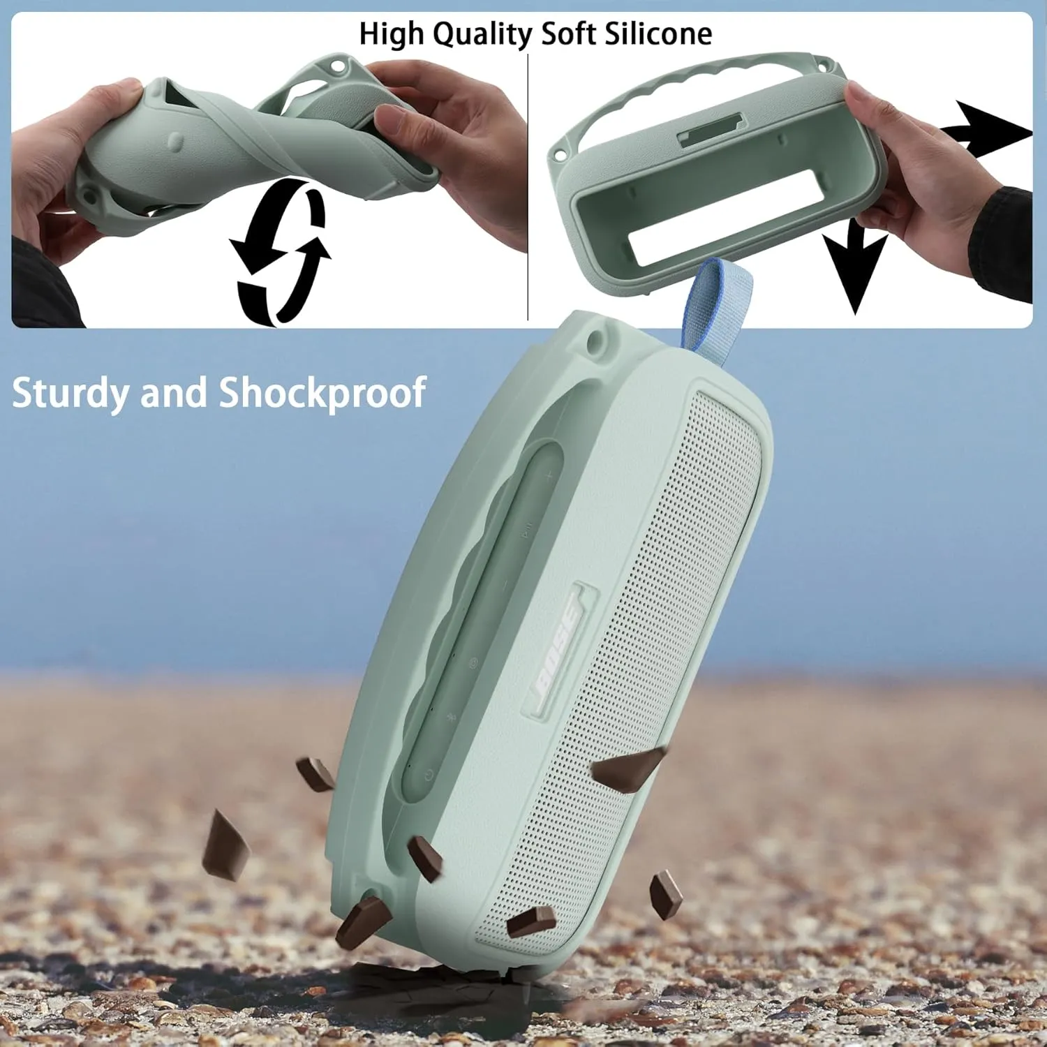 co2CREA Hard Case and Silicone Case Replacement for Bose New SoundLink Flex 2nd Gen/Bose SoundLink Flex Bluetooth Portable Speaker, Protective Case with Carabiner and Shoulder Strap (Alpine Sage Case)