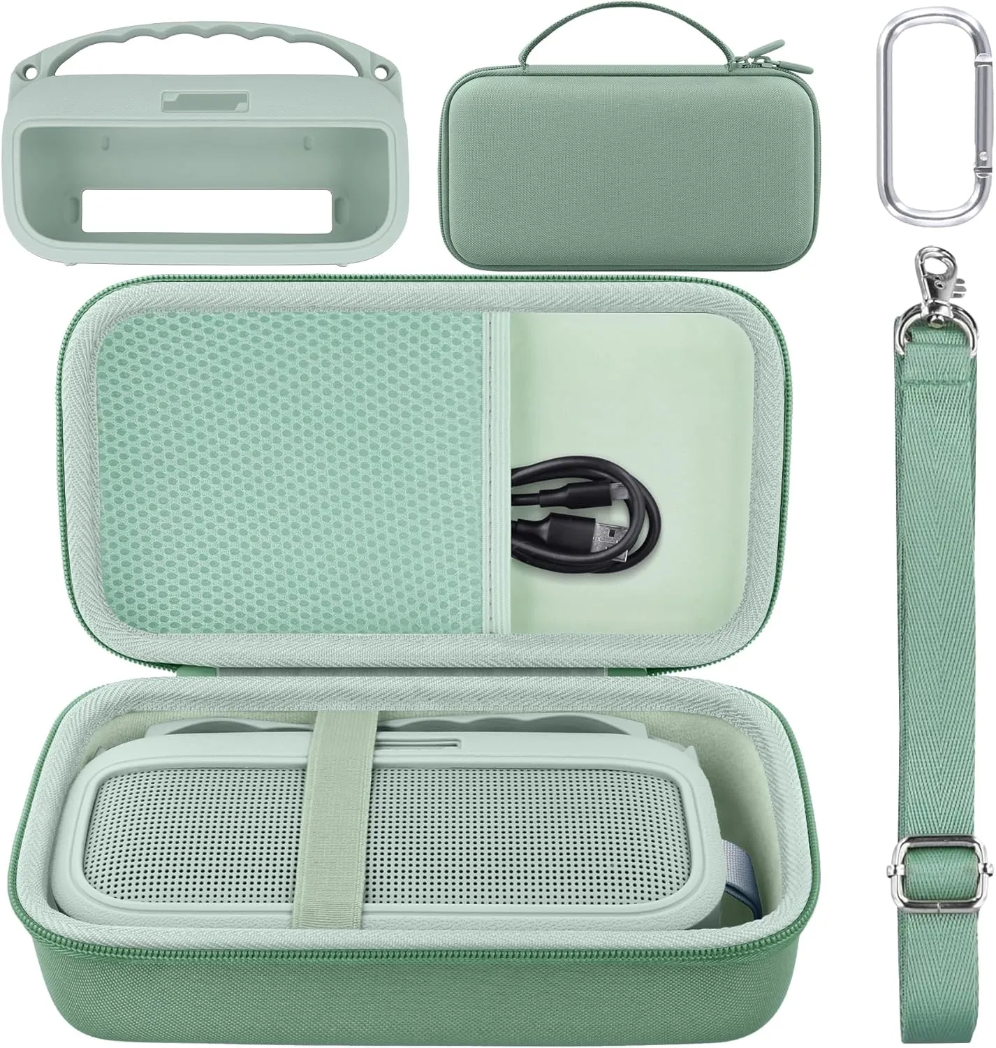 co2CREA Hard Case and Silicone Case Replacement for Bose New SoundLink Flex 2nd Gen/Bose SoundLink Flex Bluetooth Portable Speaker, Protective Case with Carabiner and Shoulder Strap (Alpine Sage Case)