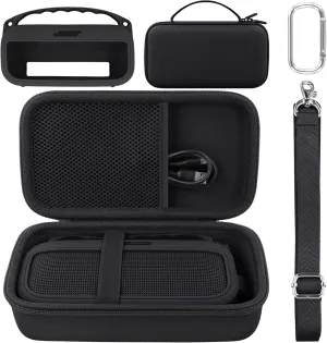 co2CREA Hard Case and Silicone Case Replacement for Bose New SoundLink Flex 2nd Gen/Bose SoundLink Flex Bluetooth Portable Speaker, Protective Case with Carabiner and Shoulder Strap (Black Case)