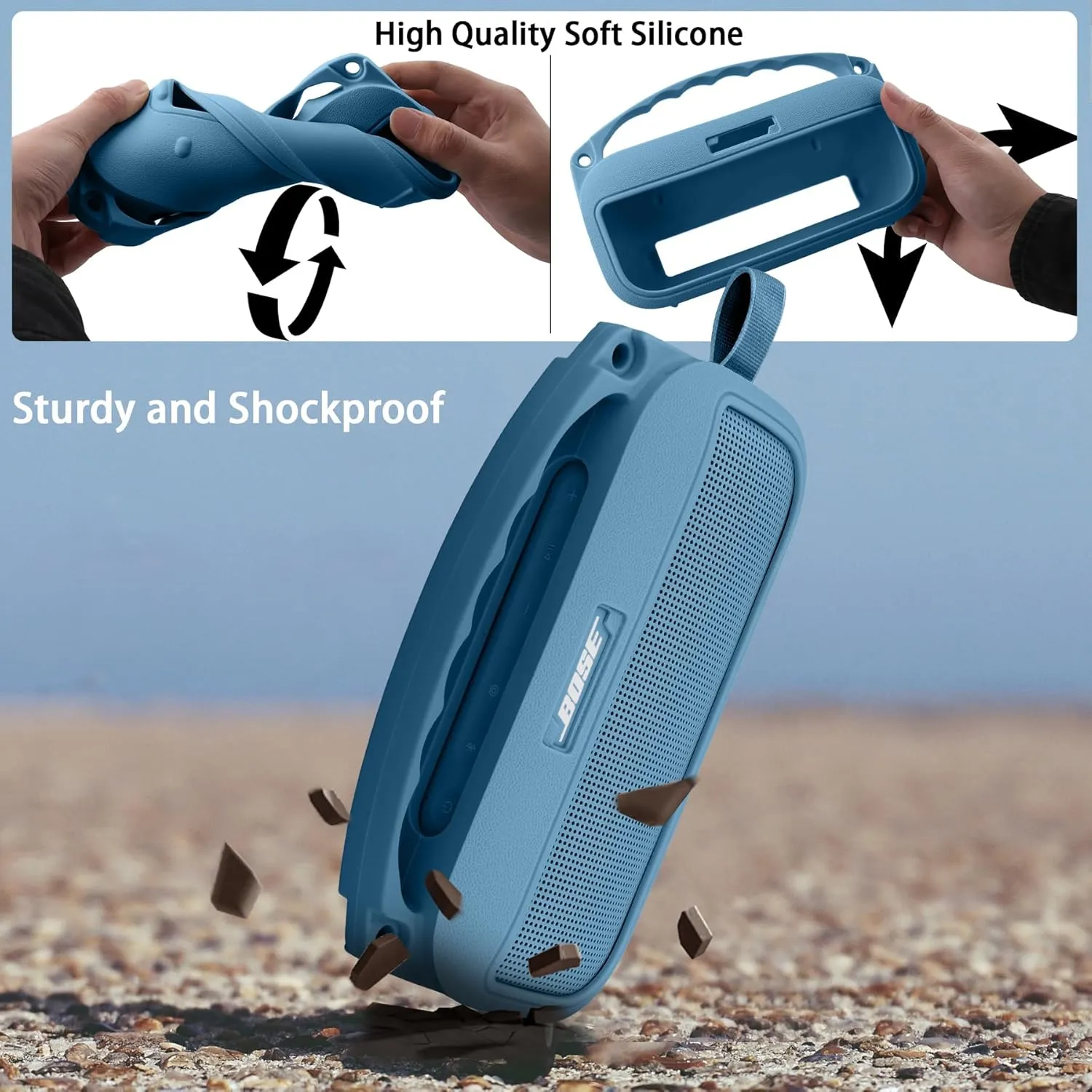 co2CREA Hard Case and Silicone Case Replacement for Bose New SoundLink Flex 2nd Gen/Bose SoundLink Flex Bluetooth Portable Speaker, Protective Case with Carabiner and Shoulder Strap (Blue Dusk Case)