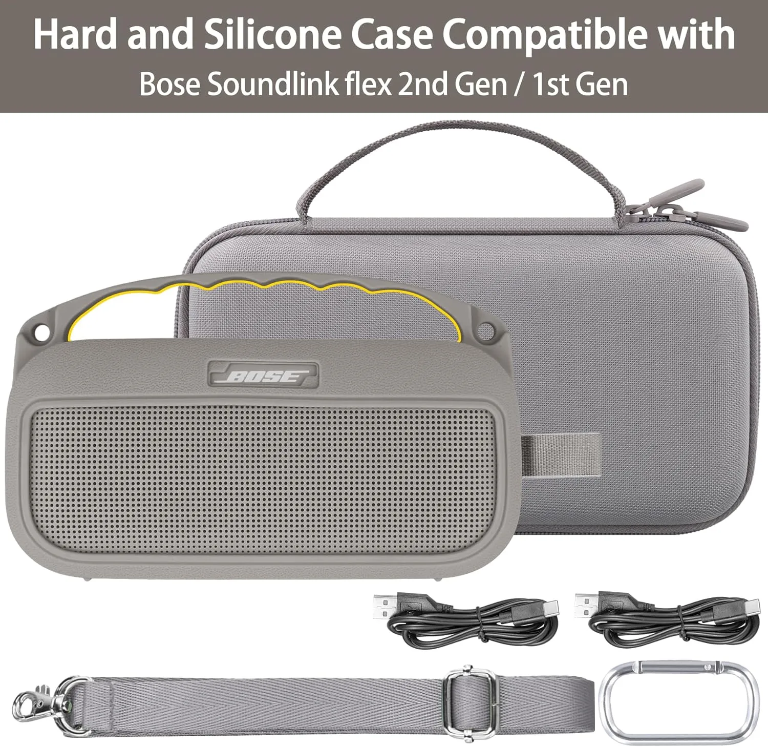 co2CREA Hard Case and Silicone Case Replacement for Bose New SoundLink Flex 2nd Gen/Bose SoundLink Flex Bluetooth Portable Speaker, Protective Case with Carabiner and Shoulder Strap (Sandstone Case)