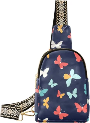 Color Butterfly Full-Print Leather Fashion Waist Pack Small Crossbody Bag with Card Slots & Adjustable Strap for Biking Shopping Hiking Running & Casual Outings
