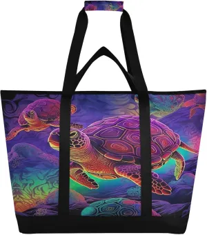 Colored Turtle Reusable Insulated Lunchbox Cooler Bag, Leakproof Kitchen Grocery Bag Collapsible Portable Cooler Tote Bag for Picnic, Camping, Office, Travel