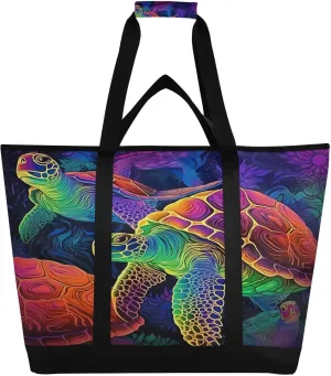 Colored Turtle Reusable Insulated Lunchbox Cooler Bag, Leakproof Kitchen Grocery Bag Collapsible Portable Cooler Tote Bag for Picnic, Camping, Office, Travel