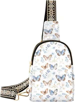 Colorful Butterfly Full-Print Leather Fashion Waist Pack Small Crossbody Bag with Card Slots & Adjustable Strap for Biking Shopping Hiking Running & Casual Outings
