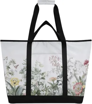 Colorful Flowers Reusable Insulated Lunchbox Cooler Bag, Leakproof Kitchen Grocery Bag Collapsible Portable Cooler Tote Bag for Picnic, Camping, Office, Travel