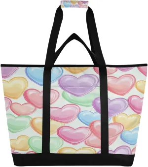 Colorful Heart Reusable Insulated Lunchbox Cooler Bag, Leakproof Kitchen Grocery Bag Collapsible Portable Cooler Tote Bag for Picnic, Camping, Office, Travel