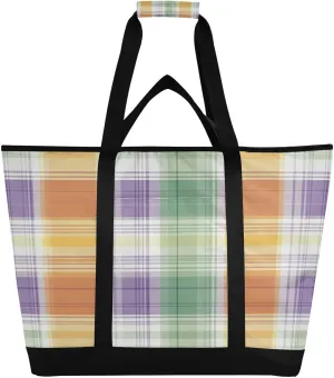 Colorful Plaid Reusable Insulated Lunchbox Cooler Bag, Leakproof Kitchen Grocery Bag Collapsible Portable Cooler Tote Bag for Picnic, Camping, Office, Travel