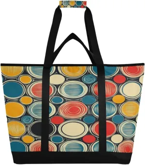Colourful Circles Reusable Insulated Lunchbox Cooler Bag, Leakproof Kitchen Grocery Bag Collapsible Portable Cooler Tote Bag for Picnic, Camping, Office, Travel