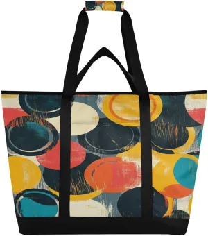 Colourful Circles Reusable Insulated Lunchbox Cooler Bag, Leakproof Kitchen Grocery Bag Collapsible Portable Cooler Tote Bag for Picnic, Camping, Office, Travel