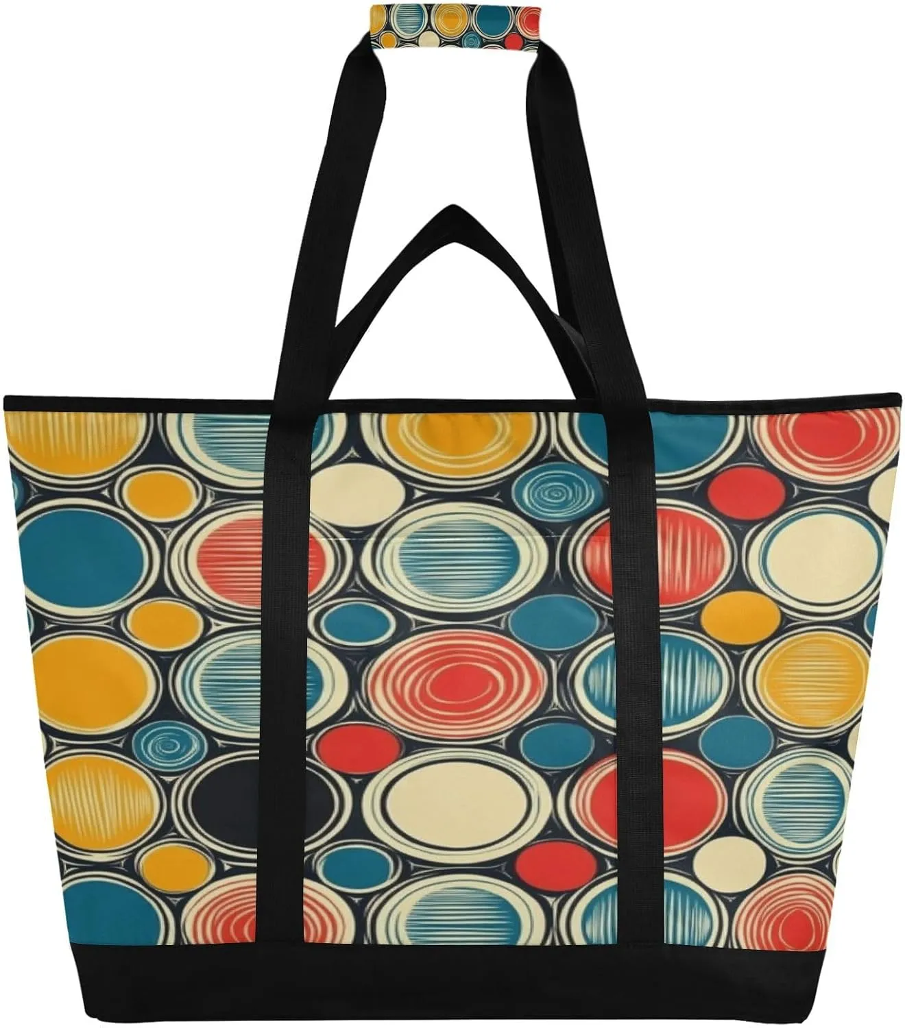 Colourful Circles Reusable Insulated Lunchbox Cooler Bag, Leakproof Kitchen Grocery Bag Collapsible Portable Cooler Tote Bag for Picnic, Camping, Office, Travel