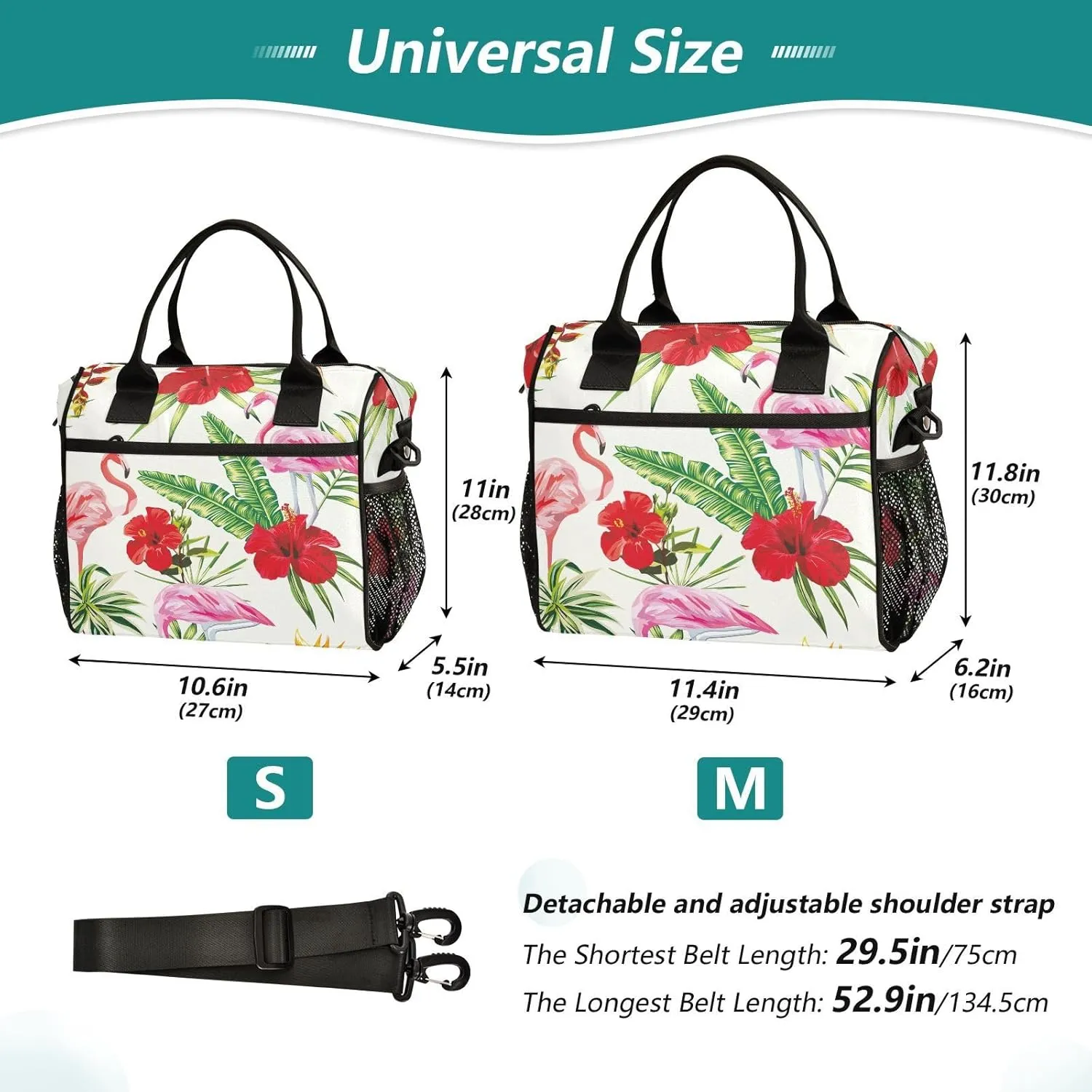 Composition-flamingo-flowers Insulated Lunch Bag for Women Men Reusable Lunch Tote Bag Cooler Bag Leakproof Lunch Box with Adjustable Shoulder Strap for Work Picnic Camping,S