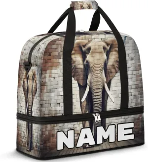 Cool Gray Elephant Custom Foldable Duffle Bag with Shoes Compartment Personalized Large Capacity Waterproof Travel Weekender Bag Overnight Bag for Sports Gym