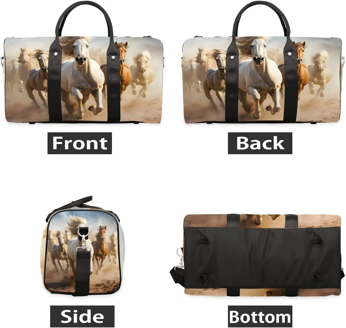 Cool Running Horse Travel Duffel Bag for Women Men Waterproof Foldable Overnight Weekender Bag Large Capacity Sports Gym Bag