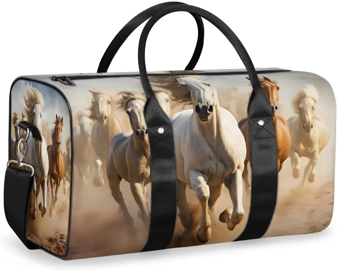 Cool Running Horse Travel Duffel Bag for Women Men Waterproof Foldable Overnight Weekender Bag Large Capacity Sports Gym Bag