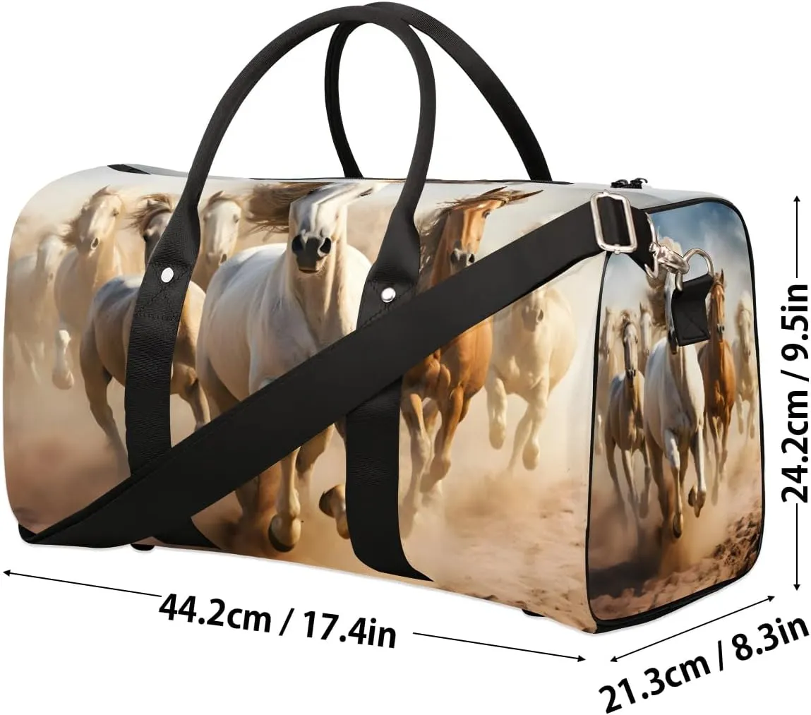 Cool Running Horse Travel Duffel Bag for Women Men Waterproof Foldable Overnight Weekender Bag Large Capacity Sports Gym Bag