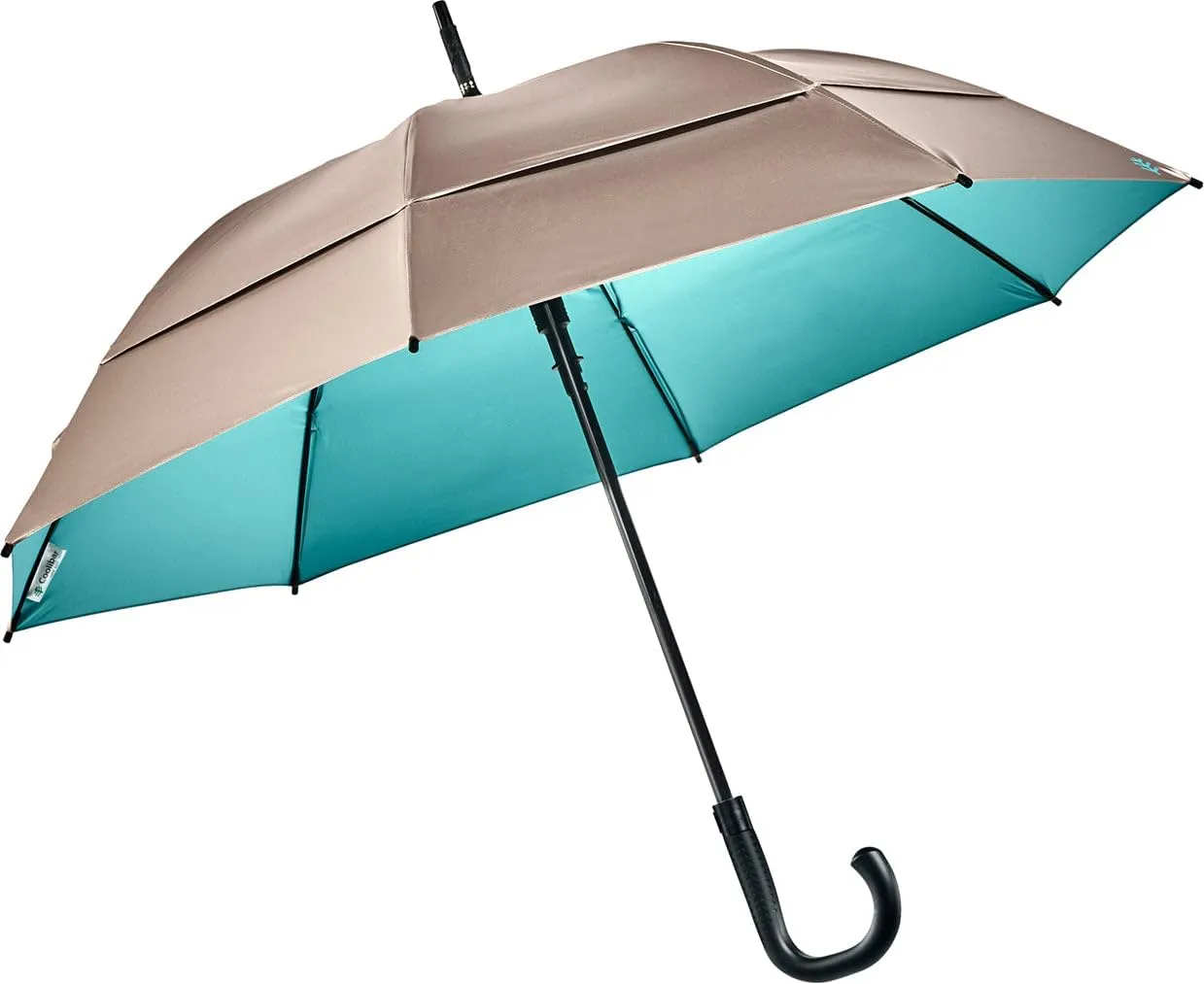Coolibar UPF 50  48 Inch Calotta Fashion Umbrella - Sun Protective (One Size- Gold/Aqua Metallic)