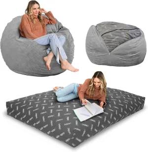 CordaRoy's Chenille Bean Bag-Convertible Bean Bag Chair&Bed-Machine-Washable Chenille Fabric Cover-for Basement,Living Room,Game Room,Dorm & More - Queen Size - Charcoal | Made in The USA
