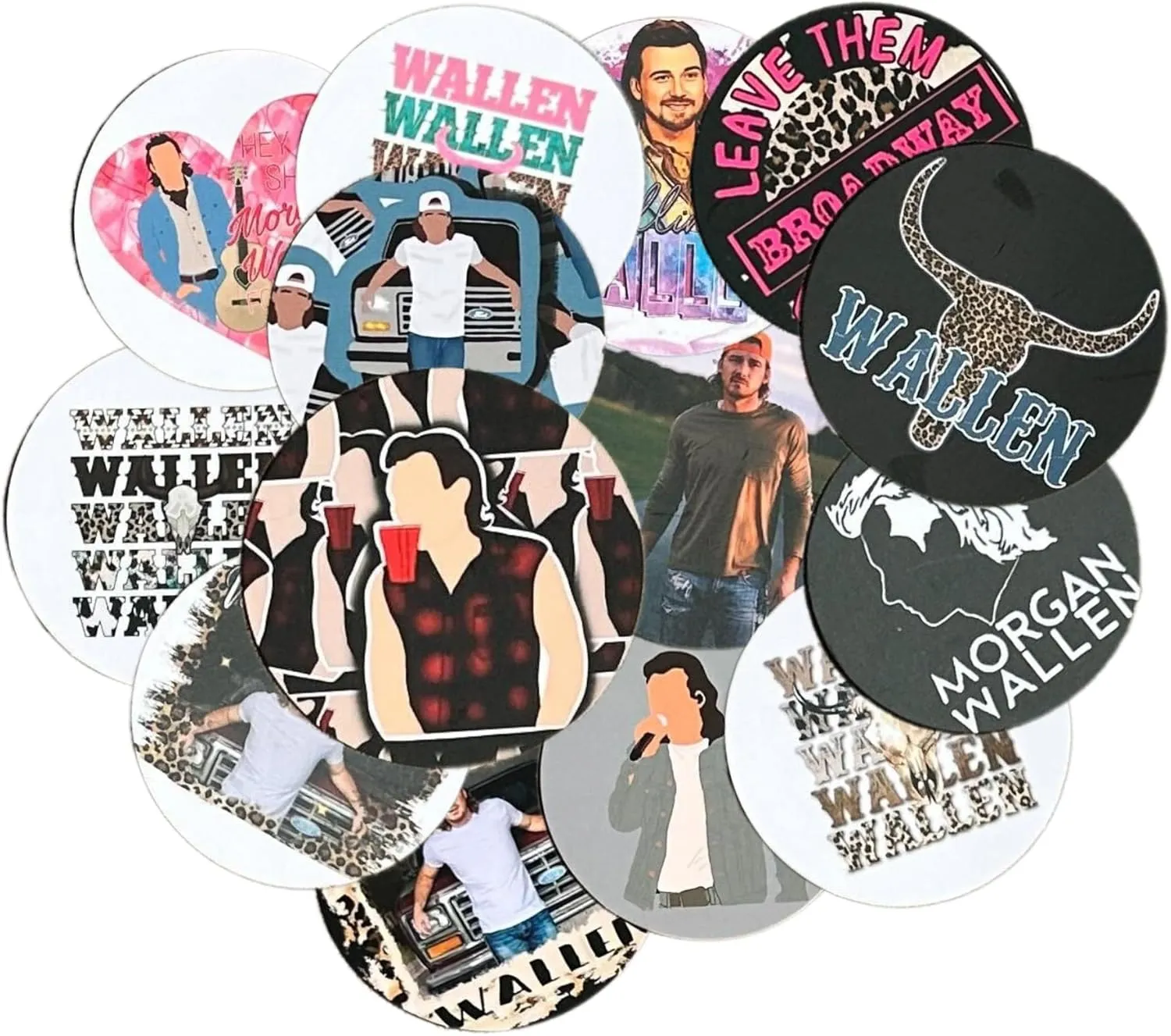 Country Singer Freshie Cardstock Cutouts Rounds 3” inch | 12 pk Mixed for Scented Aroma Beads Bake for Car Manly Assorted Inserts for Bags Music Lyrics Whiskey Bottle