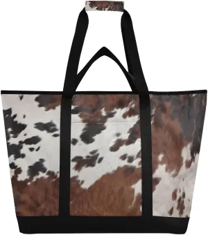 Cow Print Reusable Insulated Lunchbox Cooler Bag, Leakproof Kitchen Grocery Bag Collapsible Portable Cooler Tote Bag for Picnic, Camping, Office, Travel